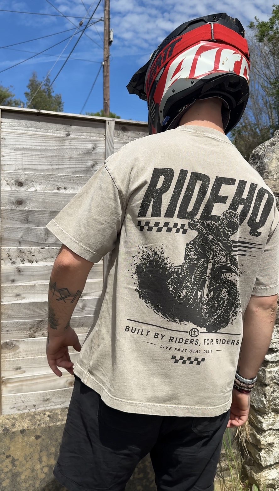RIDEHQ vintage wash tee at the trailhead